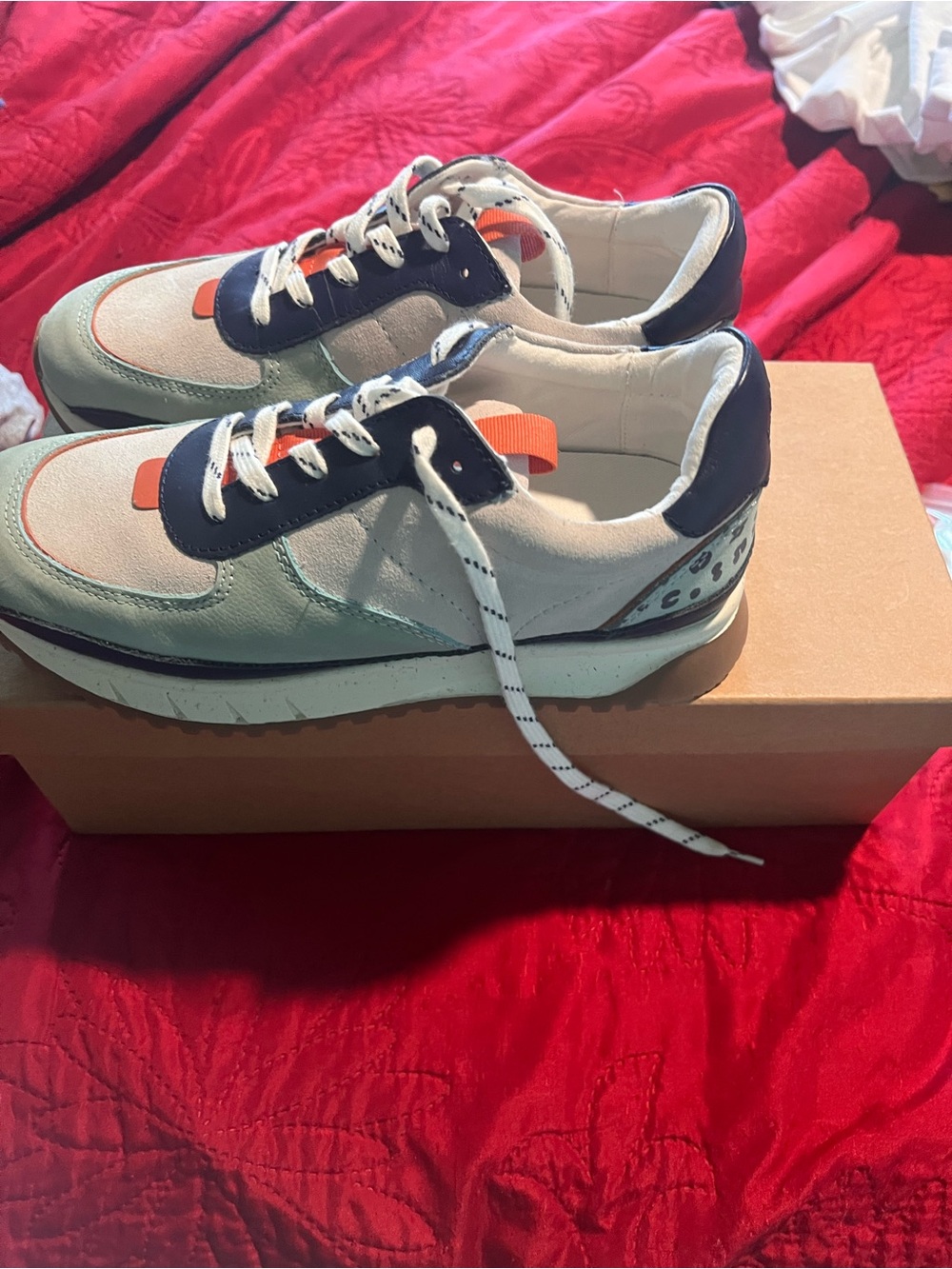 NWT Madewell Casual Colorblock Sneakers in Mint, Navy & Orange - Picture 2 of 6
